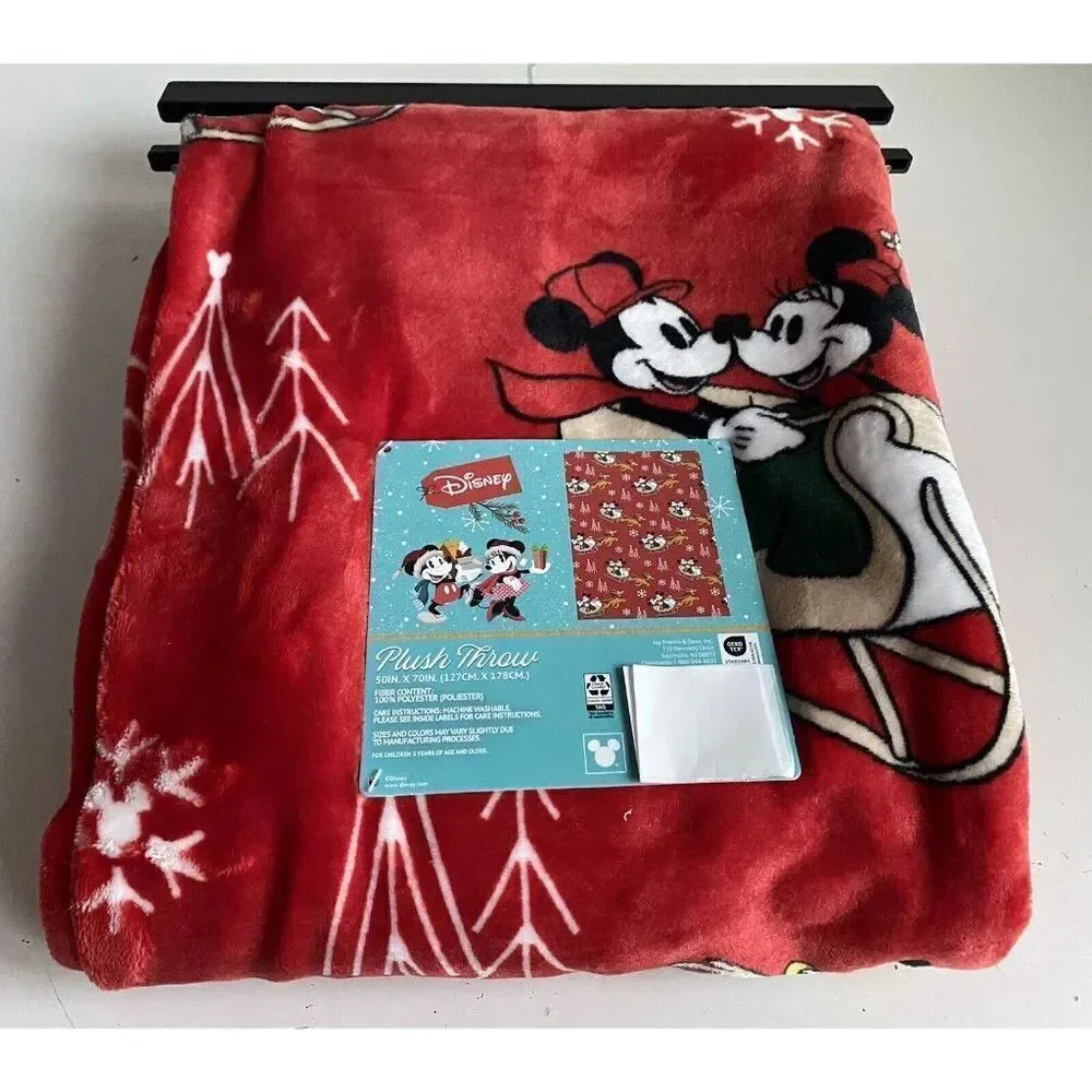 Disney Mickey Minnie &‎ Pluto Reindeer Sleigh Christmas Throw Blanket 50 X 70”